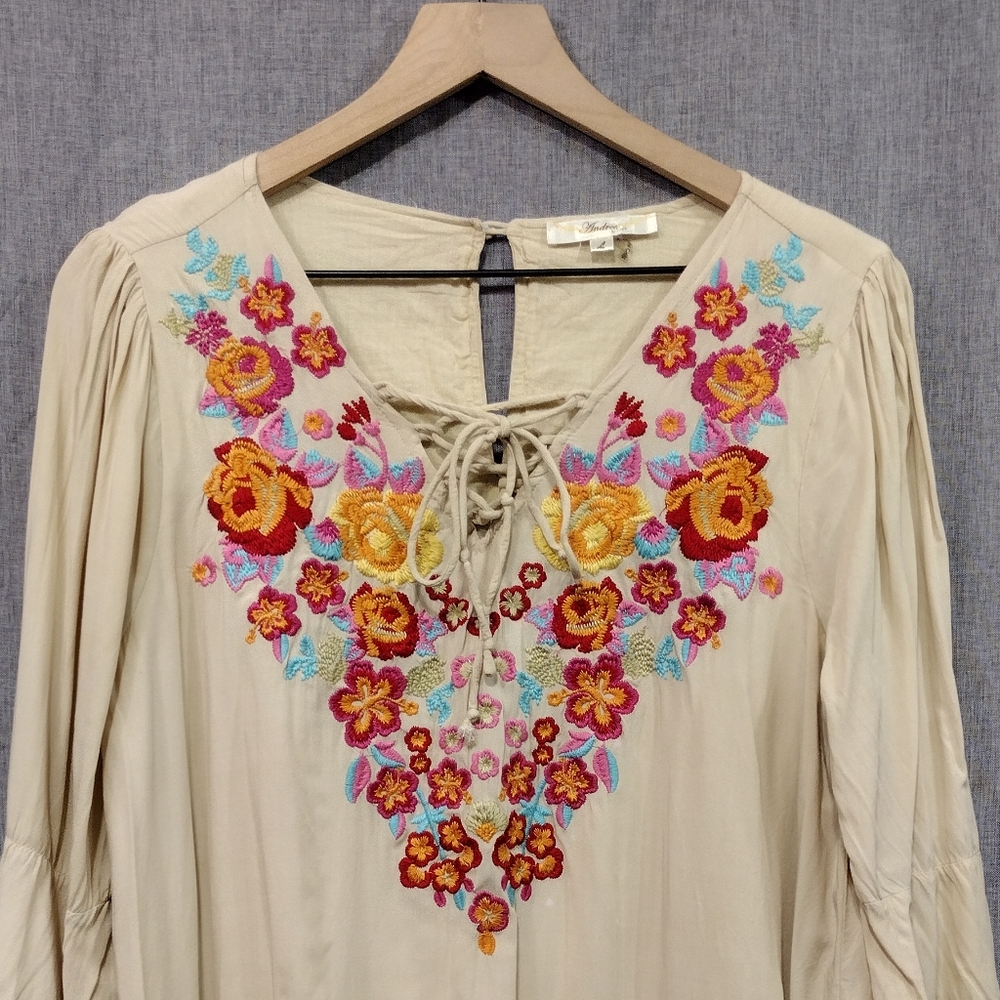 Andrew by Unit Embroidered Floral Dress Women's L Multicolor Artsy Boho Retro - Picture 2 of 9